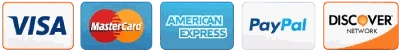 Visa, Mastercard, American Express, PayPal and Discover accepted